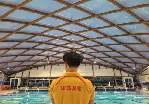 Lifeguard watching over the main pool at Coastlands Aquatic Centre