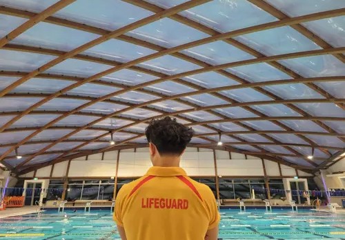 Lifeguard watching over the main pool at Coastlands Aquatic Centre