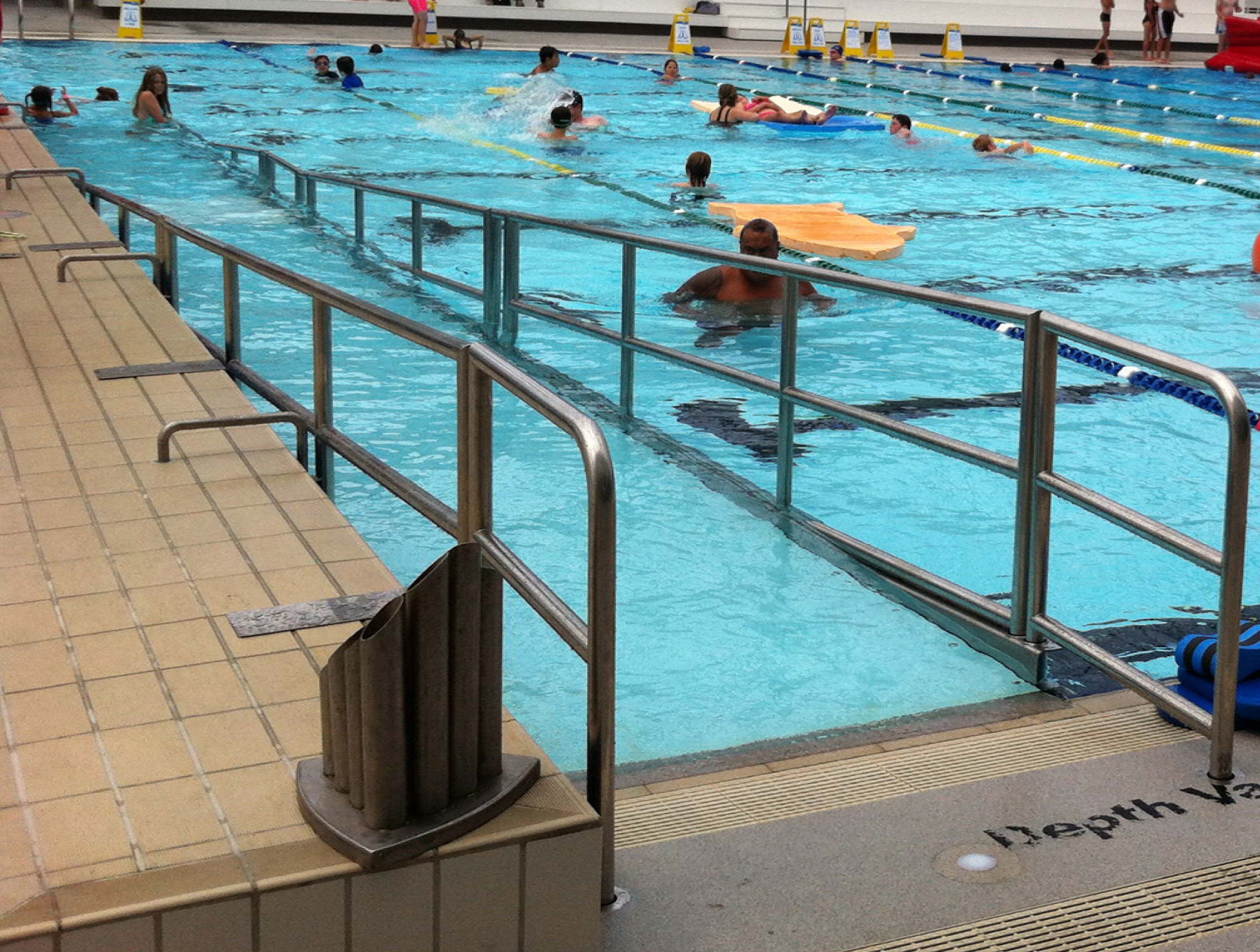 Ramp access into the main pool makes our Coastlands Aquatic Centre for easy disabled access with our waterproof wheelchairs.