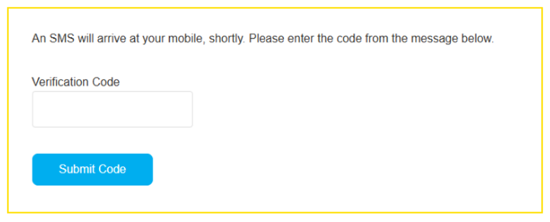 Enter the code received via sms or email